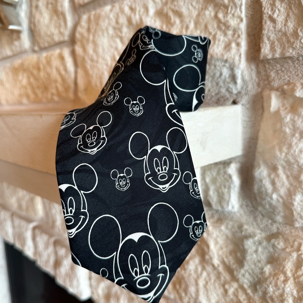 Disney Black Tie with White Mickey Mouse Outline Print